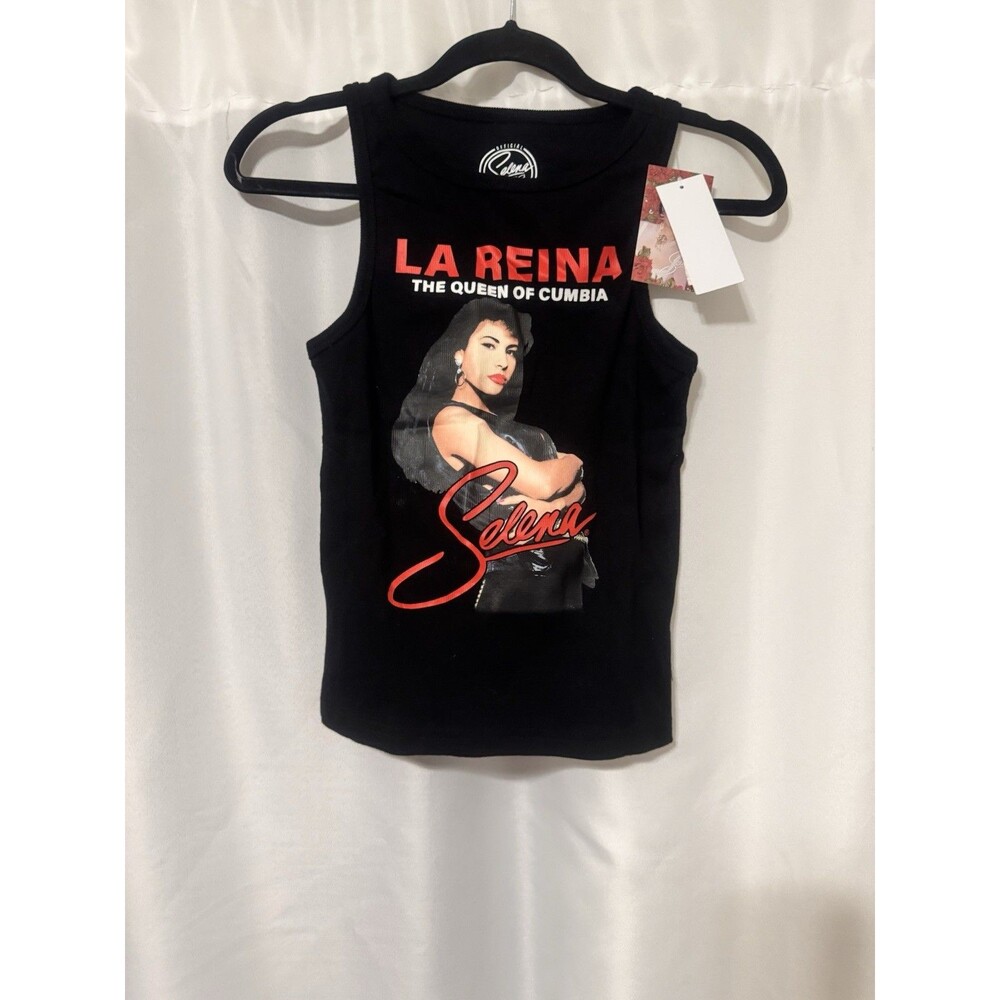 Selena Black Graphic Print Sleeveless Tank Top Wide Strap Size S